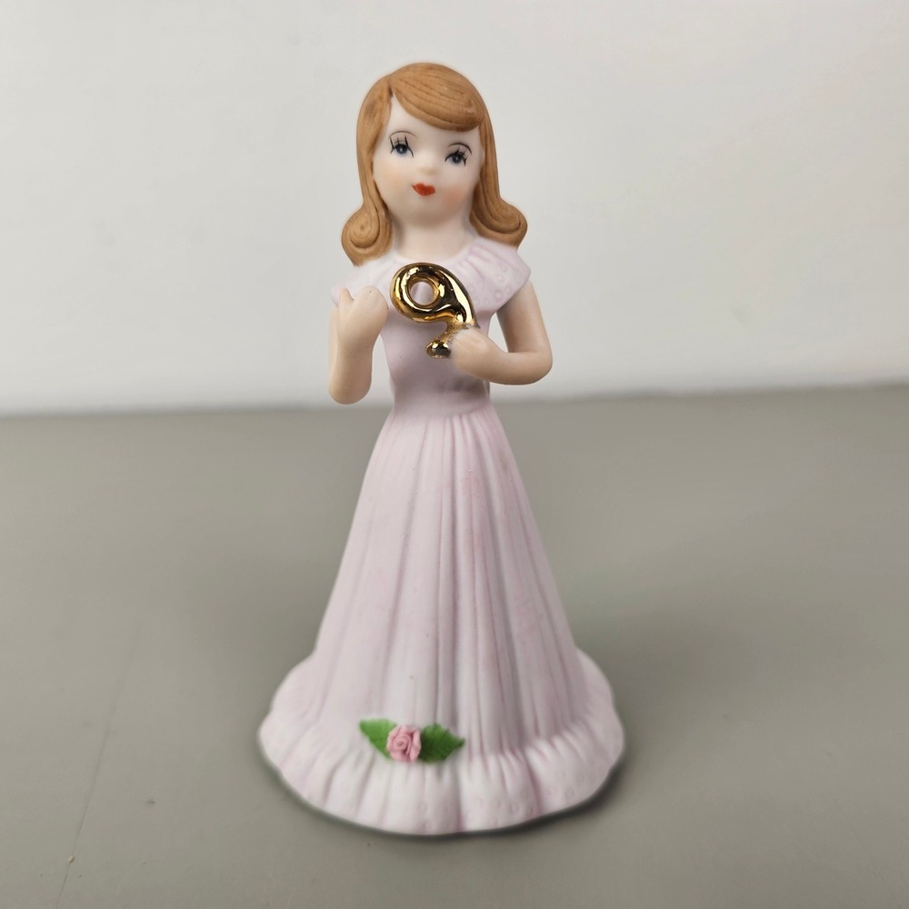 Enesco Growing Up Birthday Girls Figurine Brunette Age 9 Pink Dress 1982